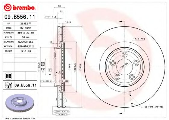 BREMBO 09B55611 Тормозные диски для JAGUAR XJ
