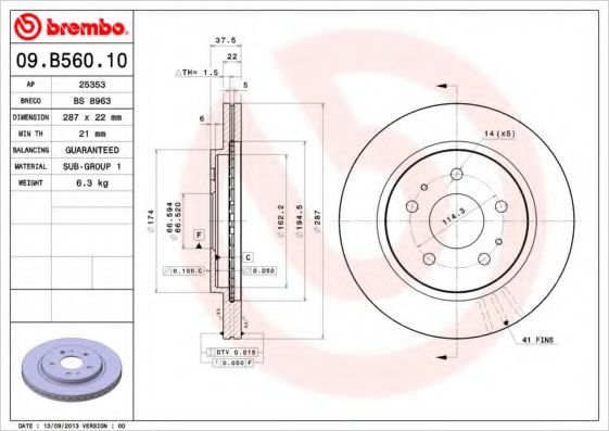 BREMBO 09B56010 Тормозные диски для DAIHATSU