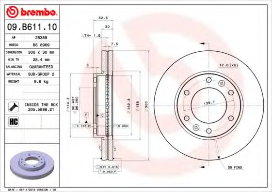 BREMBO 09B61110 Тормозные диски BREMBO для HYUNDAI