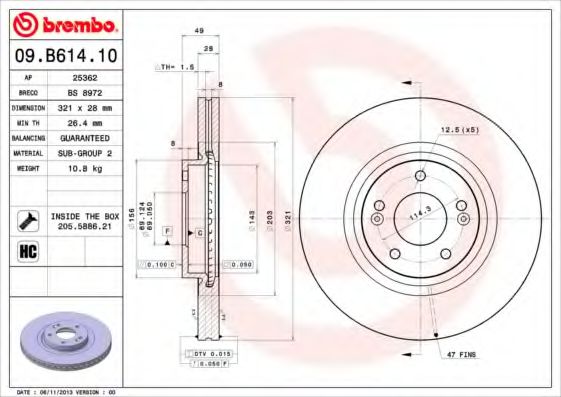 BREMBO 09B61410 Тормозные диски для HYUNDAI GRAND SANTA FE