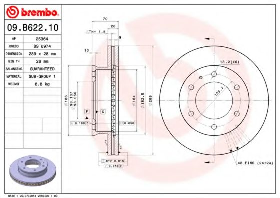 BREMBO 09B62210 Тормозные диски для MAZDA BT-50