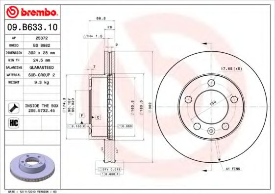 BREMBO 09B63310 Тормозные диски BREMBO для RENAULT