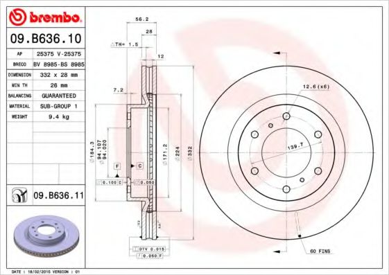 BREMBO 09B63611 Тормозные диски BREMBO для MITSUBISHI