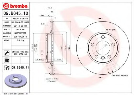 BREMBO 09B64510 Тормозные диски для MINI