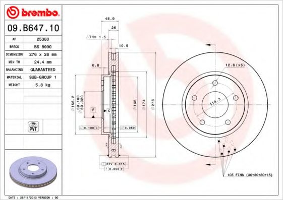 BREMBO 09B64710 Тормозные диски BREMBO для MITSUBISHI