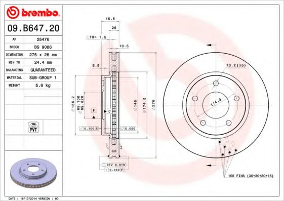BREMBO 09B64720 Тормозные диски BREMBO для DODGE