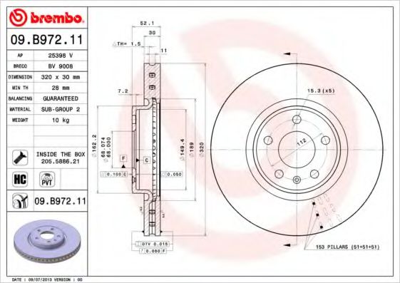BREMBO 09B97211 Тормозные диски для AUDI A7