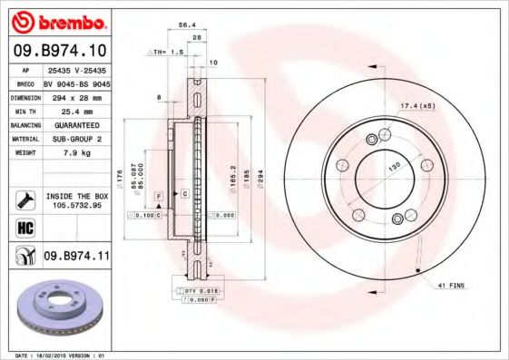 BREMBO 09B97411 Тормозные диски BREMBO для SSANGYONG