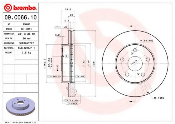 BREMBO 09C06610 Тормозные диски для TOYOTA CONDOR