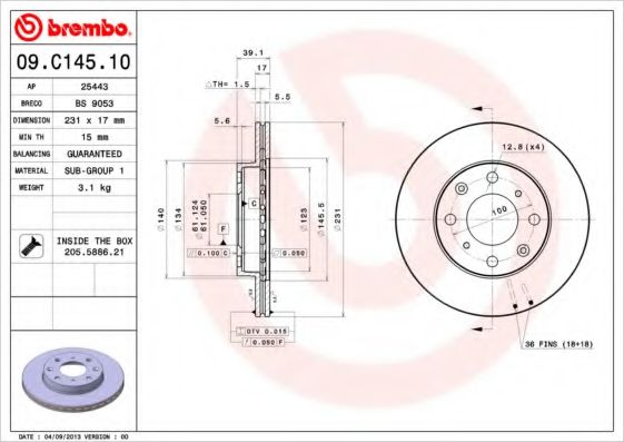BREMBO 09C14510 Тормозные диски BREMBO 