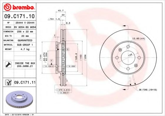 BREMBO 09C17111 Тормозные диски BREMBO для KIA