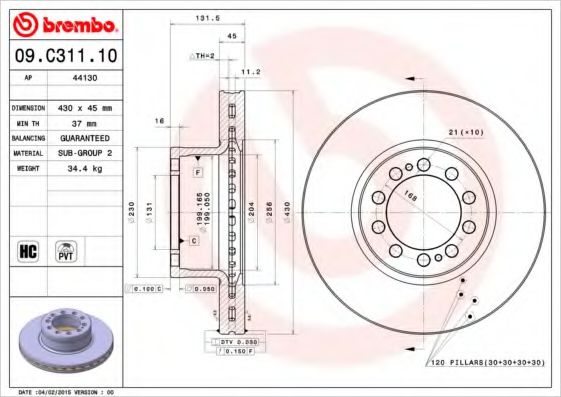 BREMBO 09C31110 Тормозные диски для MERCEDES-BENZ ACTROS