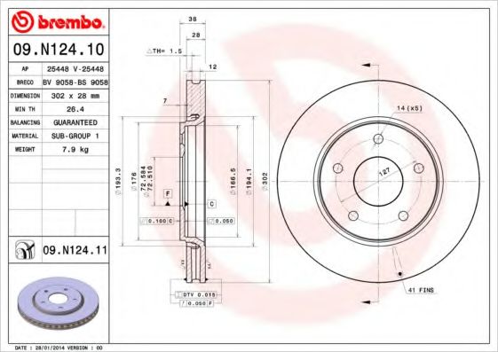 BREMBO 09N12411 Тормозные диски для CHRYSLER