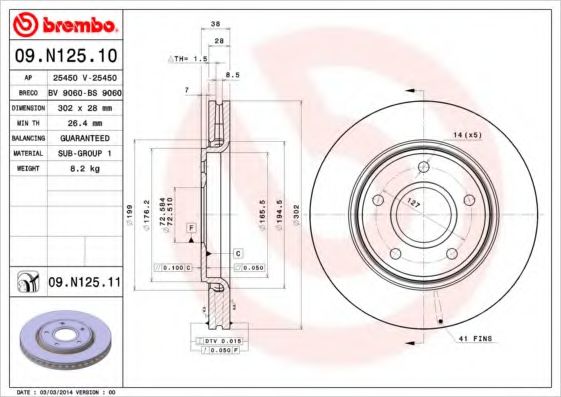 BREMBO 09N12510 Тормозные диски BREMBO для DODGE