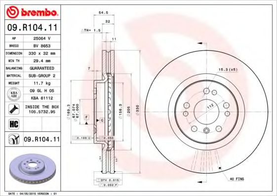 BREMBO 09R10411 Тормозные диски для MERCEDES-BENZ R-CLASS