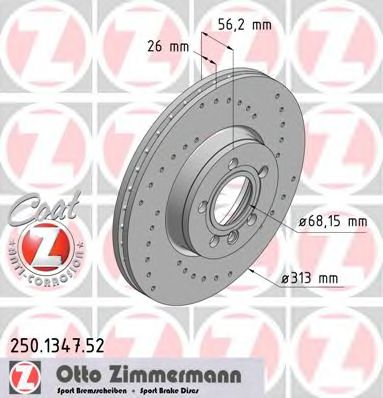 ZIMMERMANN 250134752 Тормозные диски ZIMMERMANN для FORD
