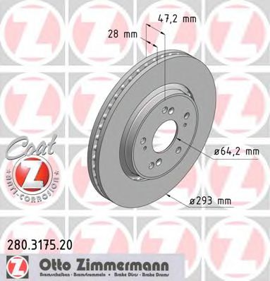 ZIMMERMANN 280317520 Тормозные диски ZIMMERMANN для HONDA