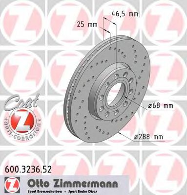 ZIMMERMANN 600323652 Тормозные диски ZIMMERMANN для SKODA