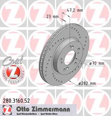 ZIMMERMANN 280316052 Тормозные диски для HONDA ODYSSEY