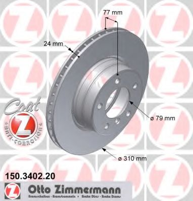ZIMMERMANN 150340220 Тормозные диски ZIMMERMANN для BMW