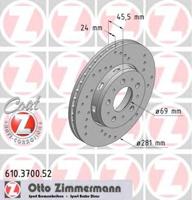 ZIMMERMANN 610370052 Тормозные диски ZIMMERMANN для MITSUBISHI