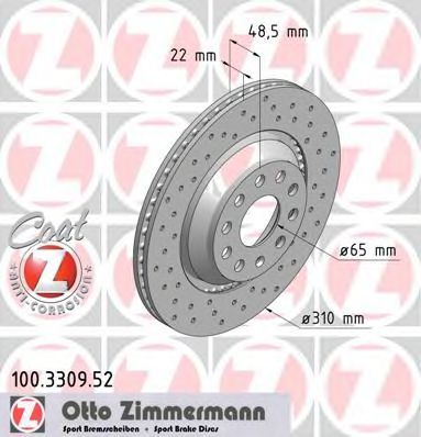 ZIMMERMANN 100330952 Тормозные диски ZIMMERMANN для VOLKSWAGEN