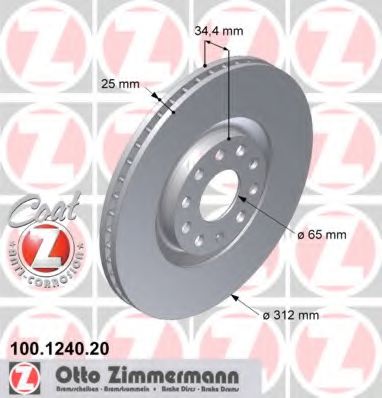 ZIMMERMANN 100124020 Тормозные диски для SKODA OCTAVIA