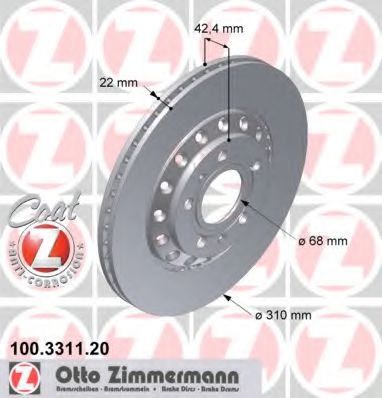 ZIMMERMANN 100331120 Тормозные диски ZIMMERMANN для VOLKSWAGEN