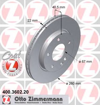 ZIMMERMANN 400360220 Тормозные диски для MERCEDES-BENZ A-CLASS