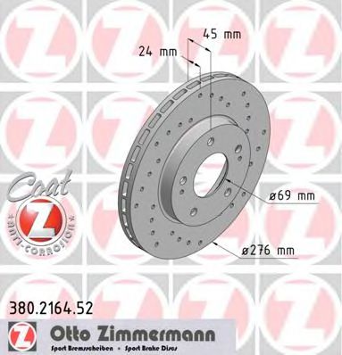 ZIMMERMANN 380216452 Тормозные диски ZIMMERMANN для MITSUBISHI