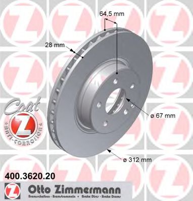 ZIMMERMANN 400362020 Тормозные диски для MERCEDES-BENZ CLS