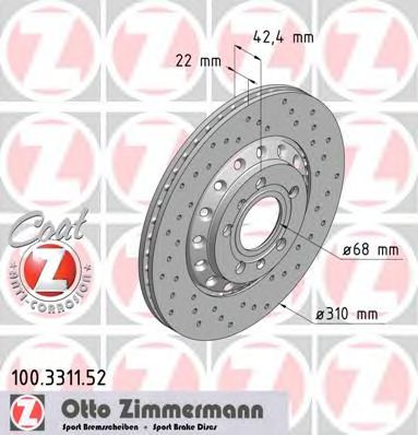 ZIMMERMANN 100331152 Тормозные диски ZIMMERMANN для VOLKSWAGEN
