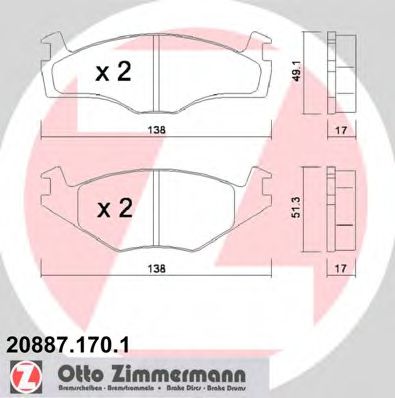 ZIMMERMANN 208871701 Тормозные колодки ZIMMERMANN для SEAT