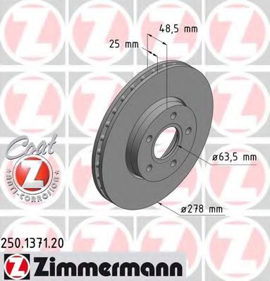 ZIMMERMANN 250137120 Тормозные диски ZIMMERMANN для FORD