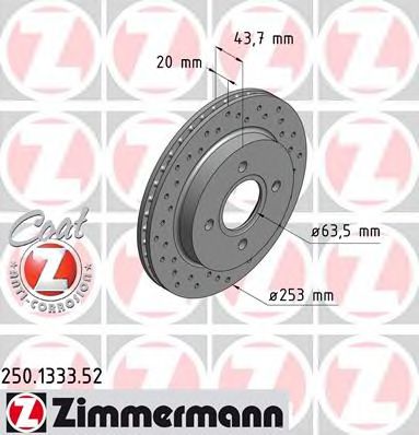 ZIMMERMANN 250133352 Тормозные диски ZIMMERMANN для FORD SCORPIO