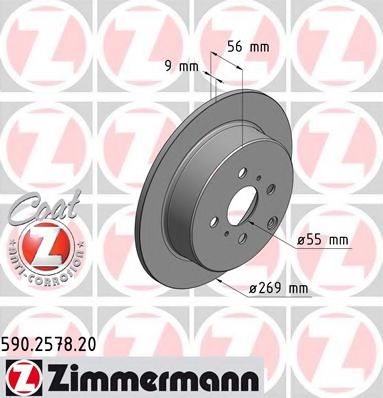 ZIMMERMANN 590257820 Тормозные диски ZIMMERMANN для TOYOTA