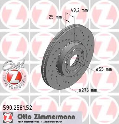 ZIMMERMANN 590258152 Тормозные диски ZIMMERMANN для TOYOTA