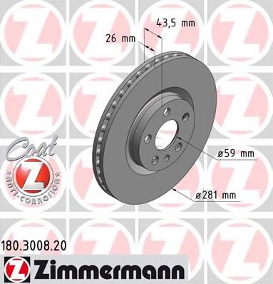 ZIMMERMANN 180300820 Тормозные диски ZIMMERMANN для FIAT
