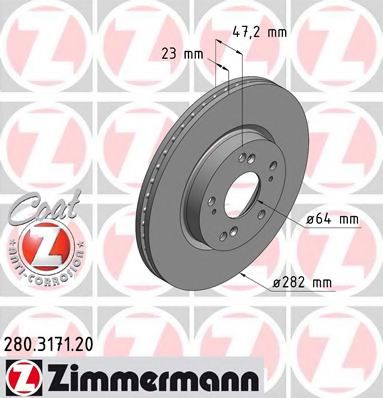 ZIMMERMANN 280317120 Тормозные диски ZIMMERMANN для HONDA