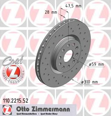 ZIMMERMANN 110221552 Тормозные диски ZIMMERMANN для LANCIA