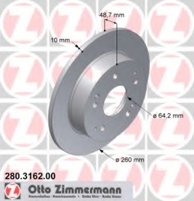 ZIMMERMANN 280316200 Тормозные диски ZIMMERMANN для HONDA