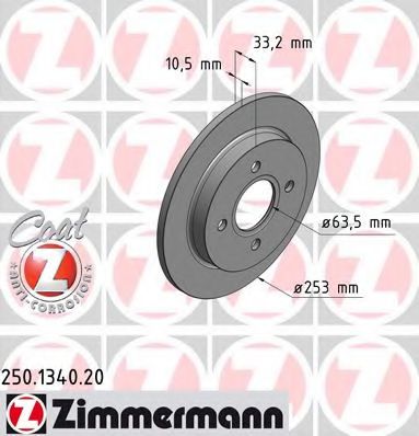 ZIMMERMANN 250134020 Тормозные диски ZIMMERMANN для FORD SCORPIO