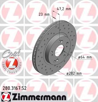 ZIMMERMANN 280316752 Тормозные диски ZIMMERMANN для HONDA