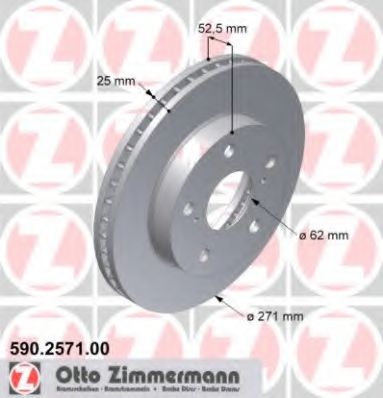 ZIMMERMANN 590257100 Тормозные диски ZIMMERMANN для TOYOTA