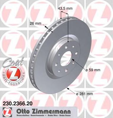 ZIMMERMANN 230236620 Тормозные диски ZIMMERMANN для LANCIA