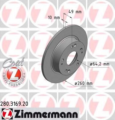 ZIMMERMANN 280316920 Тормозные диски для HONDA