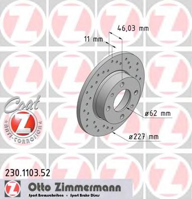 ZIMMERMANN 230110352 Тормозные диски ZIMMERMANN для LANCIA