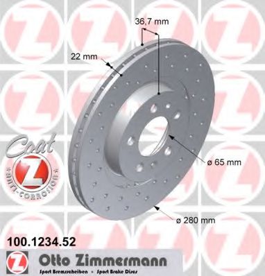 ZIMMERMANN 100123452 Тормозные диски ZIMMERMANN для SKODA
