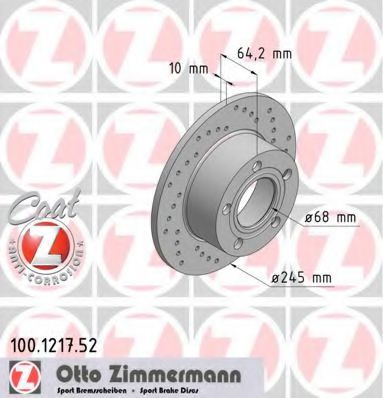ZIMMERMANN 100121752 Тормозные диски ZIMMERMANN для VOLKSWAGEN