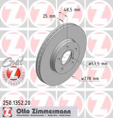 ZIMMERMANN 250135220 Тормозные диски ZIMMERMANN для FORD